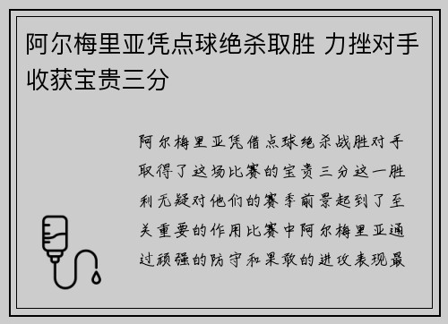 阿尔梅里亚凭点球绝杀取胜 力挫对手收获宝贵三分